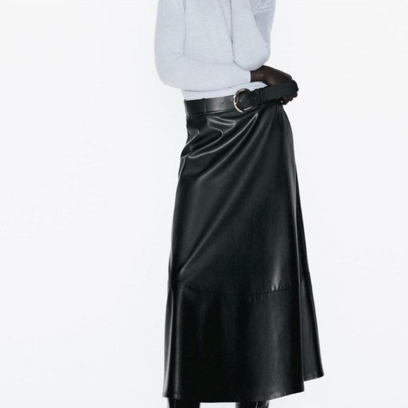 NWT - ZARA High Waisted Midi Skirt w/ Belt - Size Small - Picture 1 of 8